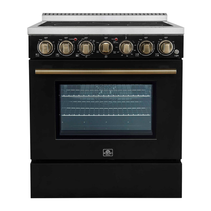 FORNO Paolo 30" Freestanding Electric Range in Black, 4.38 cu.ft. True Convection Oven, FFSEL6011-30BLK FORNO