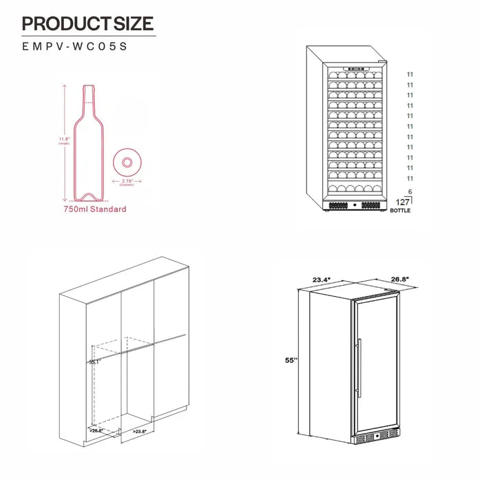 Empava EMPV-WC05S 24" Wine Cooler - 127 Bottle Capacity Single Zone