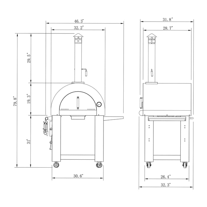 Empava EMPV-PG05 Outdoor Wood Fired Pizza Oven - Stainless Steel with Side Table