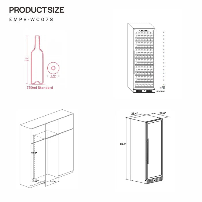 Empava EMPV-WC07S 24" Wine Cooler - 171 Bottle Capacity Single Zone