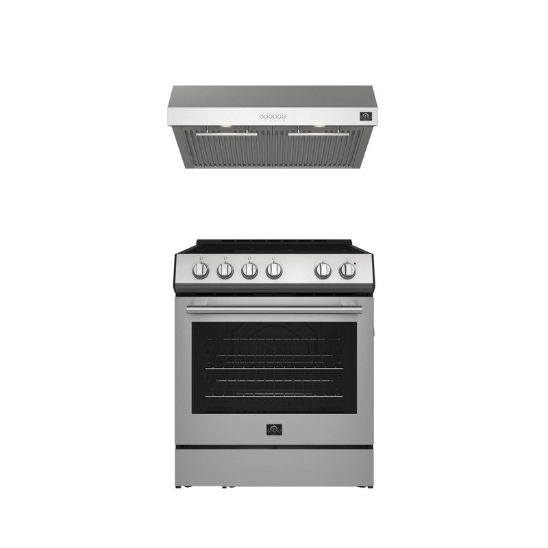 FORNO Premium 2-Piece Kitchen Bundle - Leonardo Espresso 30" Stainless Steel Range, 30" Stainless Steel Range Hood, FBDL-002-01US FORNO