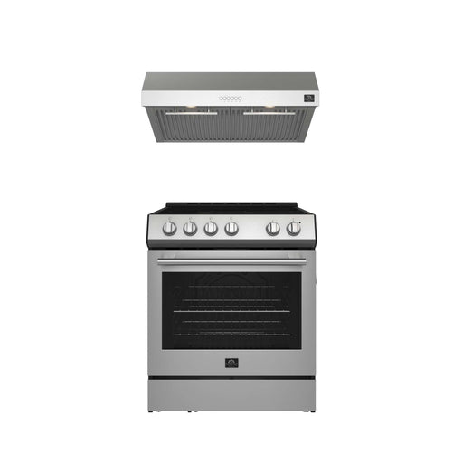 FORNO Premium 2-Piece Kitchen Bundle - Leonardo Espresso 30" Stainless Steel Range, 30" Stainless Steel Range Hood, FBDL-002-01US FORNO