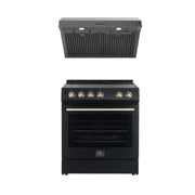 FORNO Premium 2-Piece Kitchen Bundle - Leonardo Espresso 30" Black Range, 30" Black Range Hood, FBDL-002-02US FORNO