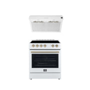 FORNO Premium 2-Piece Kitchen Bundle - Leonardo Espresso 30" White Range, 30" White Range Hood, FBDL-002-03US FORNO