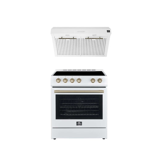 FORNO Premium 2-Piece Kitchen Bundle - Leonardo Espresso 30" White Range, 30" White Range Hood, FBDL-002-03US FORNO