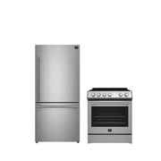 FORNO Premium 2-Piece Kitchen Bundle - Leonardo Espresso 30" Stainless Steel Range, 31" Stainless Steel Bottom Freezer Refrigerator, FBDL-003-01US FORNO
