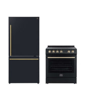 FORNO Premium 2-Piece Kitchen Bundle - Leonardo Espresso 30" Black Range, 31" Black Bottom Freezer Refrigerator, FBDL-003-02US FORNO