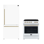 FORNO Premium 2-Piece Kitchen Bundle - Leonardo Espresso 30" White Range, 31" White Bottom Freezer Refrigerator, FBDL-003-03US FORNO