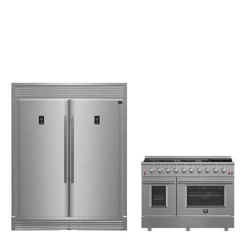 FORNO Premium 2-Piece Bundle - 48" Gas Burner, Electric Oven Range and 60" Refrigerator, FBDL-005-02CAUS FORNO