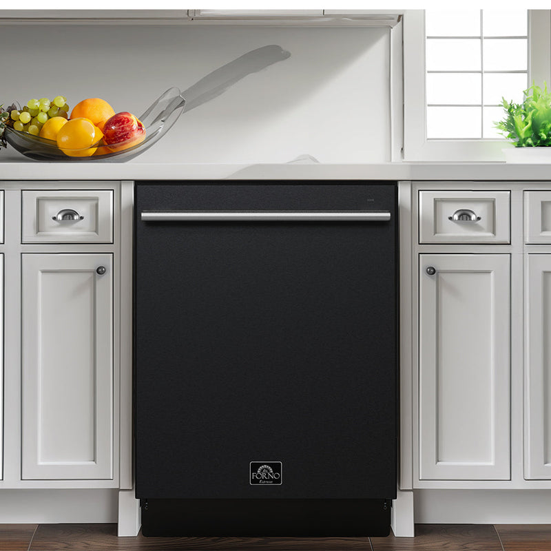 FORNO Espresso Romano 24" Built-In Tall Tub Dishwasher in Black with Stainless Steel Handles, FDWBI8035-24BLK