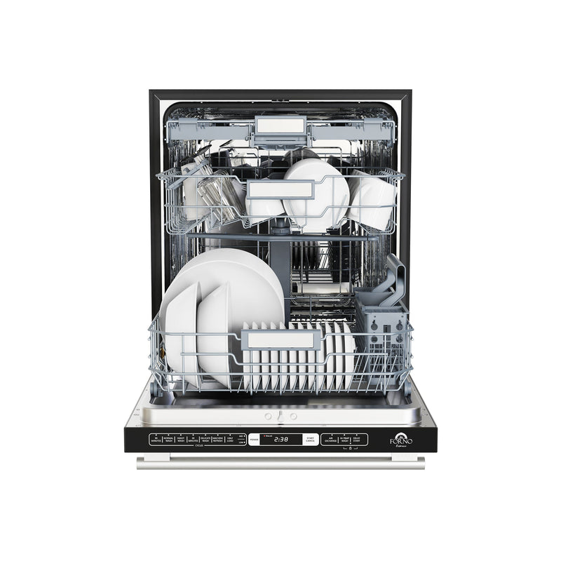 FORNO Espresso Romano 24" Built-In Tall Tub Dishwasher in Black with Stainless Steel Handles, FDWBI8035-24BLK