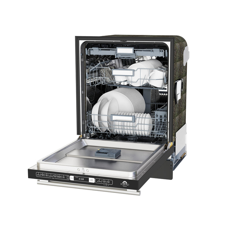 FORNO Espresso Romano 24" Built-In Tall Tub Dishwasher in Black with Stainless Steel Handles, FDWBI8035-24BLK
