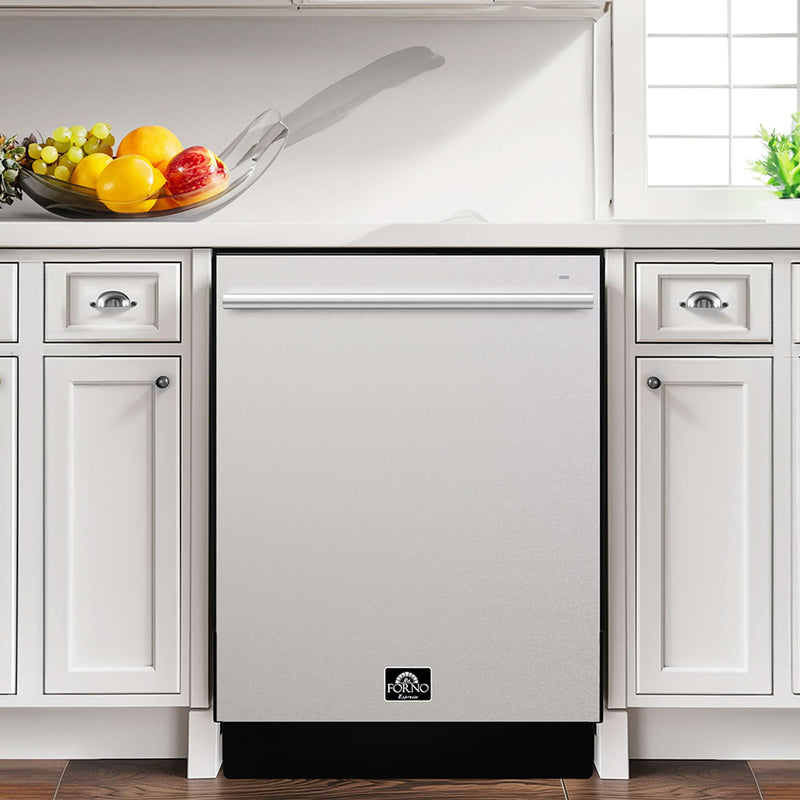 FORNO Premium 3-Piece Kitchen Bundle - 30" Electric Range, French Door Refrigerator, Built-In Dishwasher, Stainless Steel, FBDL-011-01US FORNO