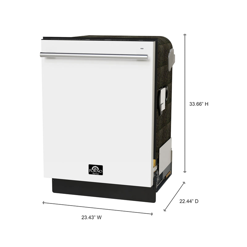FORNO Espresso Romano 24" Built-In Tall Tub Dishwasher in White with Stainless Steel Handles, FDWBI8035-24WHT