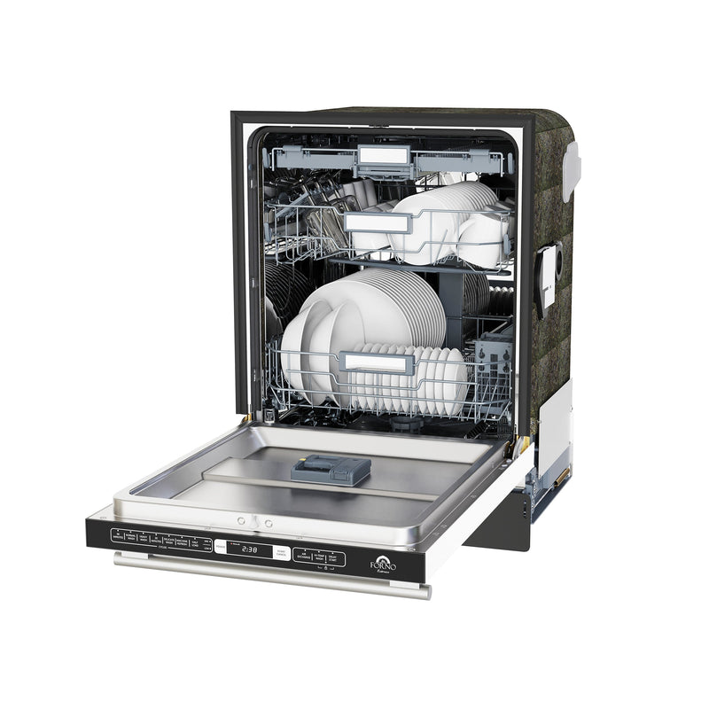 FORNO Espresso Romano 24" Built-In Tall Tub Dishwasher in White with Stainless Steel Handles, FDWBI8035-24WHT