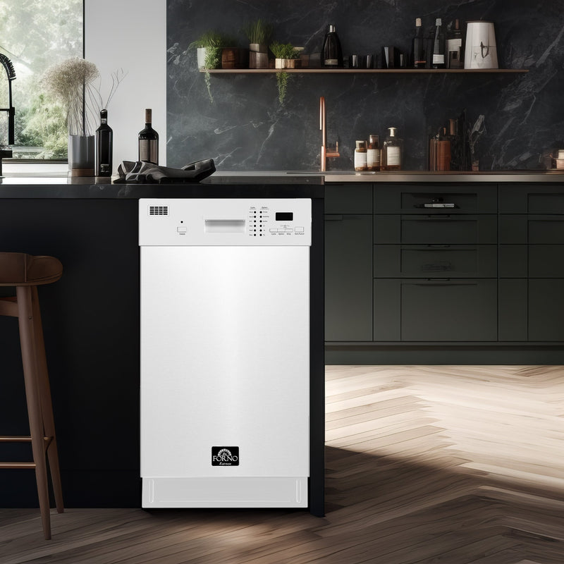 FORNO Polo 18" Built-in Dishwasher in White, FDWBI8041-18WHT