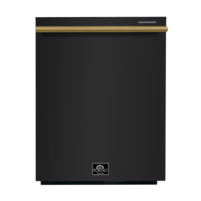 FORNO Espresso Pozzo 24" Built-In Dishwasher in Black with Antique Brass Handles, FDWBI8067-24BLK