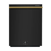 FORNO Espresso Package - 30" Electric Range, Range Hood, Refrigerator and Dishwasher in Black with Antique Brass Handles, FBDL-006-02US FORNO