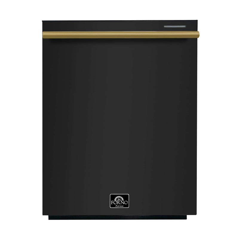 FORNO Espresso Package - 30" Electric Range, Range Hood, Refrigerator and Dishwasher in Black with Antique Brass Handles, FBDL-006-02US FORNO