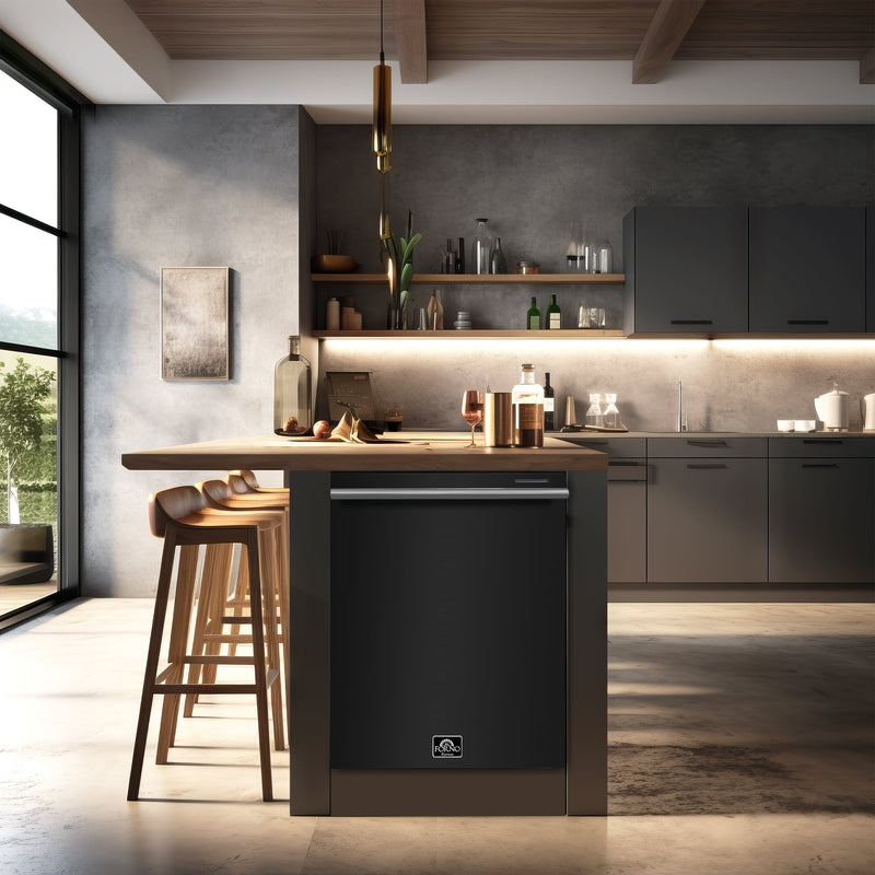 FORNO Espresso Pozzo 24" Built-In Dishwasher in Black with Stainless Steel Handles, FDWBI8067-24BLK