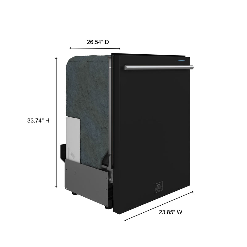FORNO Espresso Pozzo 24" Built-In Dishwasher in Black with Stainless Steel Handles, FDWBI8067-24BLK