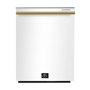 FORNO Espresso Package - 30" Electric Range, Range Hood, Refrigerator and Dishwasher in White with Antique Brass Handles, FBDL-006-03US FORNO