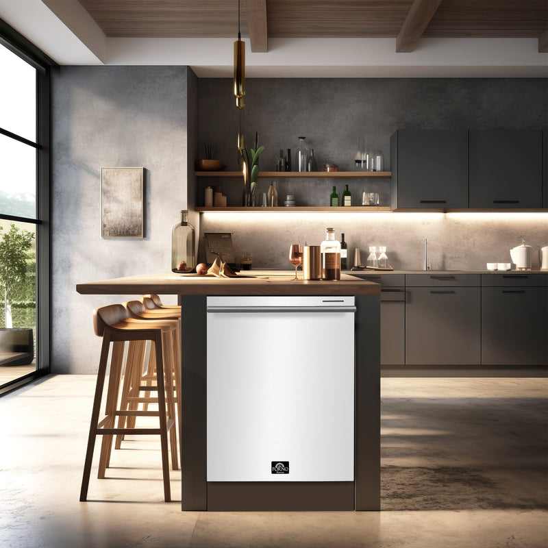 FORNO Espresso Pozzo 24" Built-In Dishwasher in White with Stainless Steel Handles, FDWBI8067-24WHT