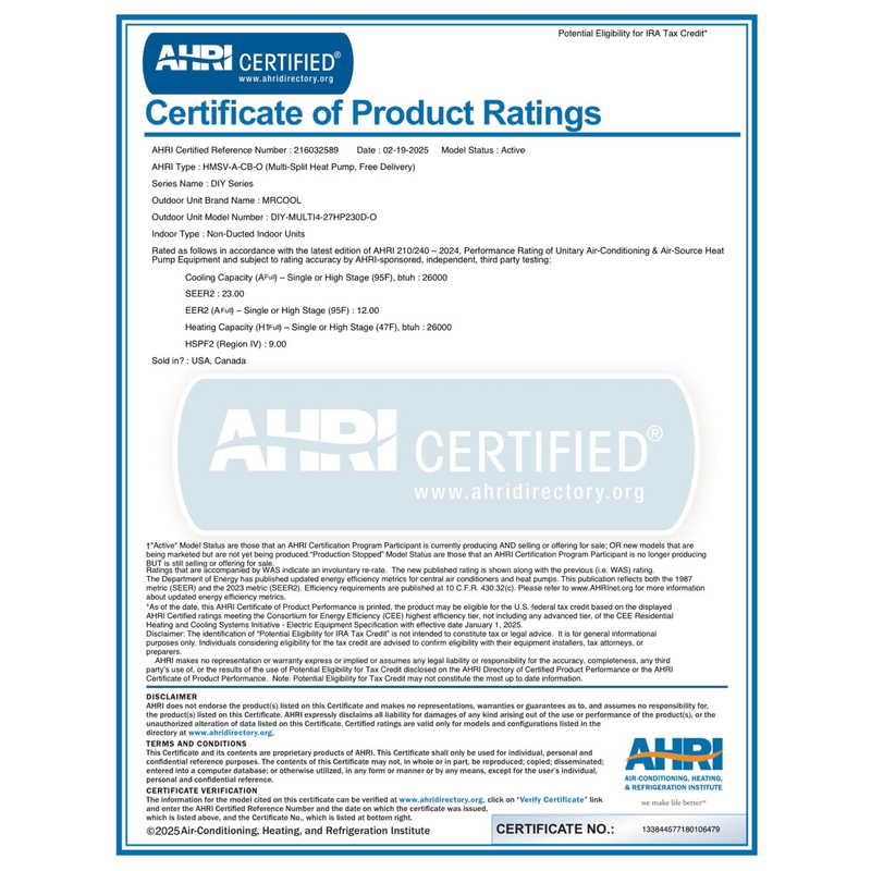 MRCOOL® DIY® 5th Gen 27K 2-Zone Mini Split System (9k + 12k) R-454B, Pre-Charged 25ft Line Sets- (230V), DIYM227HPW02D06 MRCOOL®