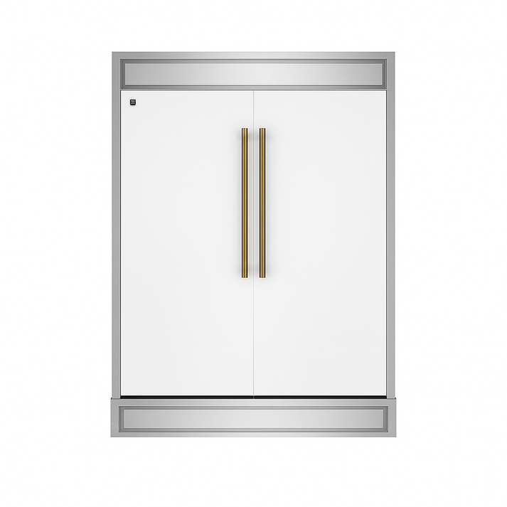 FORNO Maderno 60" 27.2 cu.ft. Convertible Refrigerator and Freezer with Modern Trim Kit in White with Antique Brass Handles- FFFFD1722-60MG-WHT FORNO