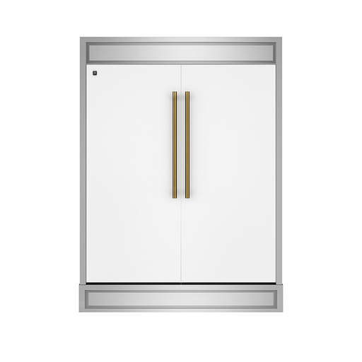 FORNO Maderno 60" 27.2 cu.ft. Convertible Refrigerator and Freezer with Modern Trim Kit in White with Antique Brass Handles- FFFFD1722-60MG-WHT FORNO