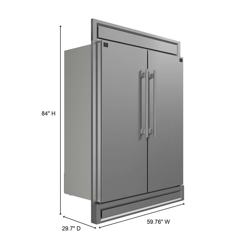 FORNO Maderno 60" 2-28 " Wide Units with Decorative Trim - 84" High Convertible Refrigerator/Freezer, 27.2 cu.ft, FFFFD1722-60S FORNO