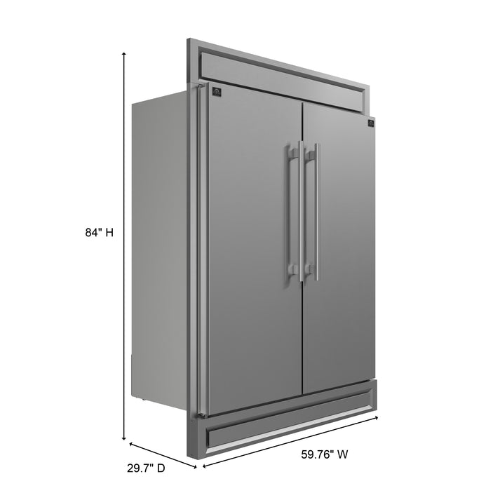 FORNO Maderno 60" 27.2 cu.ft. Convertible Refrigerator and Freezer with Modern Trim Kit in White with Antique Brass Handles- FFFFD1722-60MG-WHT FORNO