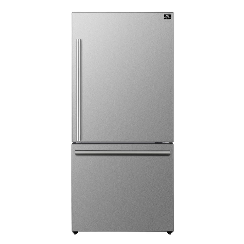 FORNO Premium 2-Piece Kitchen Bundle - Leonardo Espresso 30" Stainless Steel Range, 31" Stainless Steel Bottom Freezer Refrigerator, FBDL-003-01US FORNO