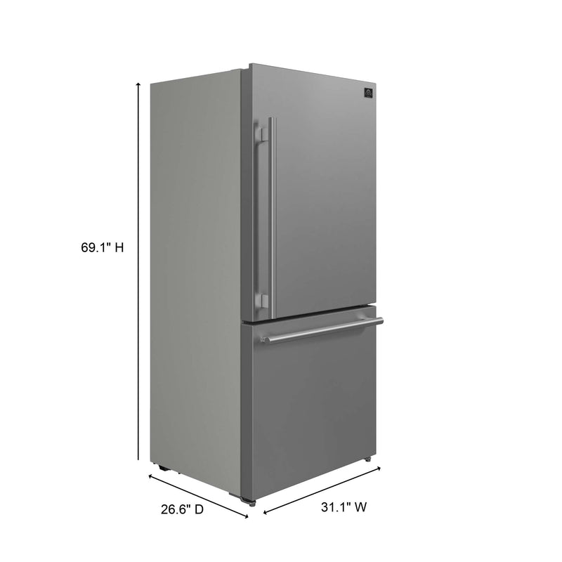 FORNO Milano Espresso 31" Stainless 17.2 cu. ft. Right Swing Bottom Freezer Refrigerator, FFFFD1785-31S FORNO