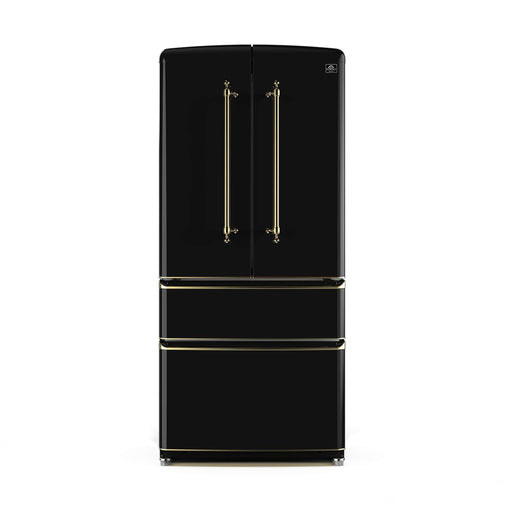 FORNO Luigi 18 cu.ft. French Door Refrigerator Black, Antique Brass Handles, FFFFD1791-33BLK FORNO