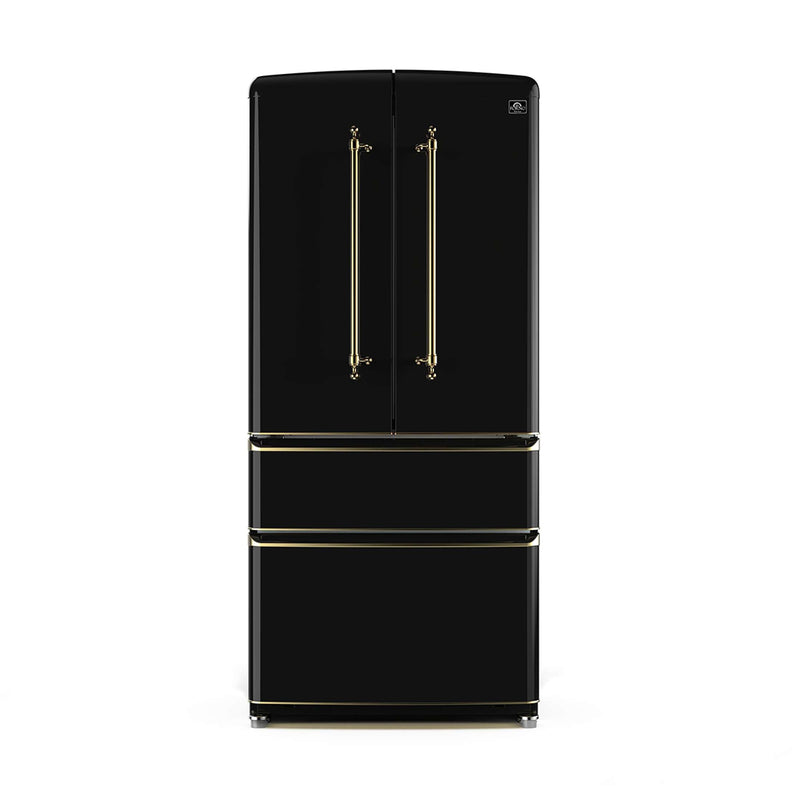 FORNO Luigi 18 cu.ft. French Door Refrigerator Black, Antique Brass Handles, FFFFD1791-33BLK FORNO