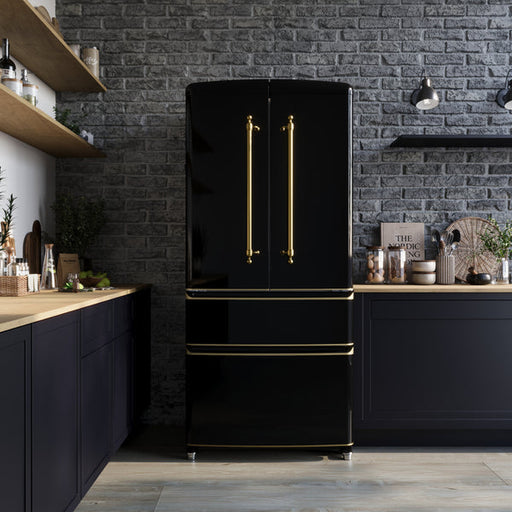 FORNO Luigi 18 cu.ft. French Door Refrigerator Black, Antique Brass Handles, FFFFD1791-33BLK FORNO