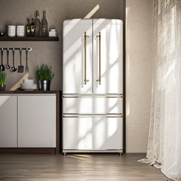 FORNO Luigi 18 cu.ft. French Door Refrigerator White, Antique Brass Handles, FFFFD1791-33WHT FORNO