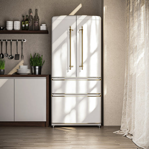 FORNO Luigi 18 cu.ft. French Door Refrigerator White, Antique Brass Handles, FFFFD1791-33WHT FORNO