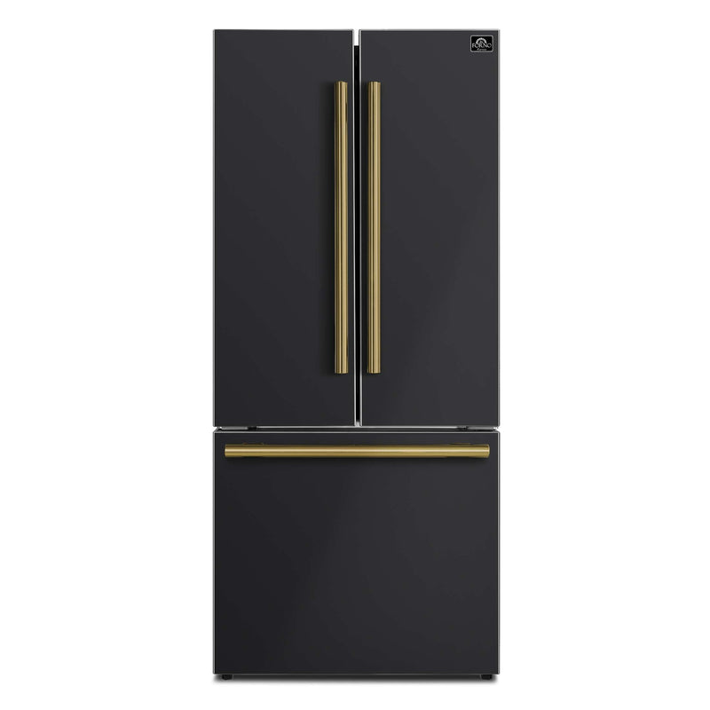 FORNO Gallipoli Epsresso 30"-Wide Black French Door Refrigerator with Bottom Freezer 17.5 Cu. Ft. Capacity - No Frost with Ice Maker, FFFFD1974-31BLK FORNO