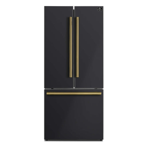 FORNO Gallipoli Epsresso 30"-Wide Black French Door Refrigerator with Bottom Freezer 17.5 Cu. Ft. Capacity - No Frost with Ice Maker, FFFFD1974-31BLK FORNO