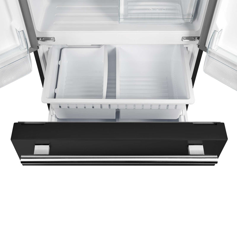 FORNO Gallipoli Epsresso 30"-Wide Black French Door Refrigerator with Bottom Freezer 17.5 Cu. Ft. Capacity - No Frost with Ice Maker, FFFFD1974-31BLK FORNO