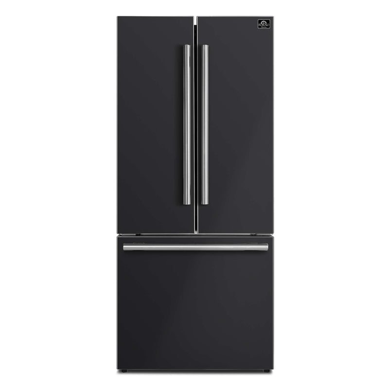 FORNO Gallipoli Epsresso 30"-Wide Black French Door Refrigerator with Bottom Freezer 17.5 Cu. Ft. Capacity - No Frost with Ice Maker, FFFFD1974-31BLK FORNO