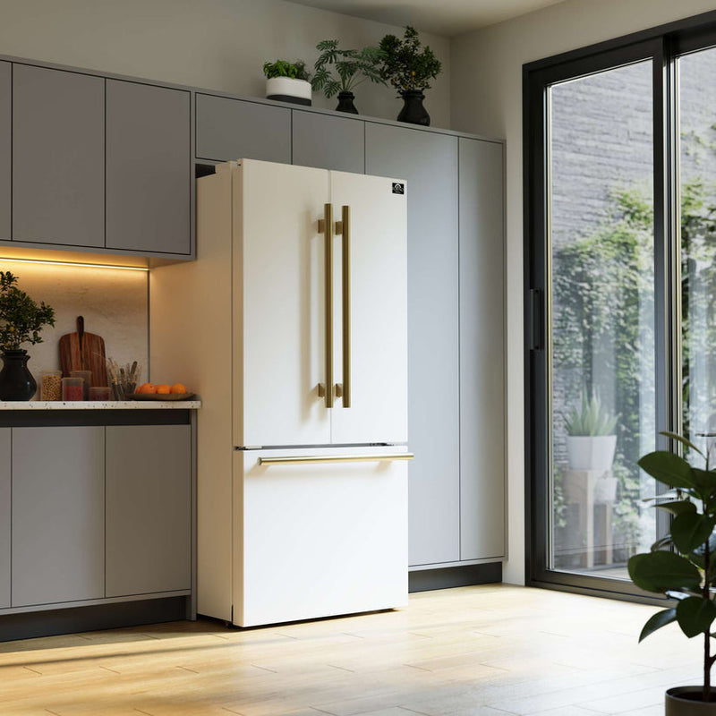 FORNO Gallipoli Espresso 30"-Wide White French Door Refrigerator with Bottom Freezer 17.5 Cu. Ft. Capacity - No Frost with Ice Maker, FFFFD1974-31WHT FORNO