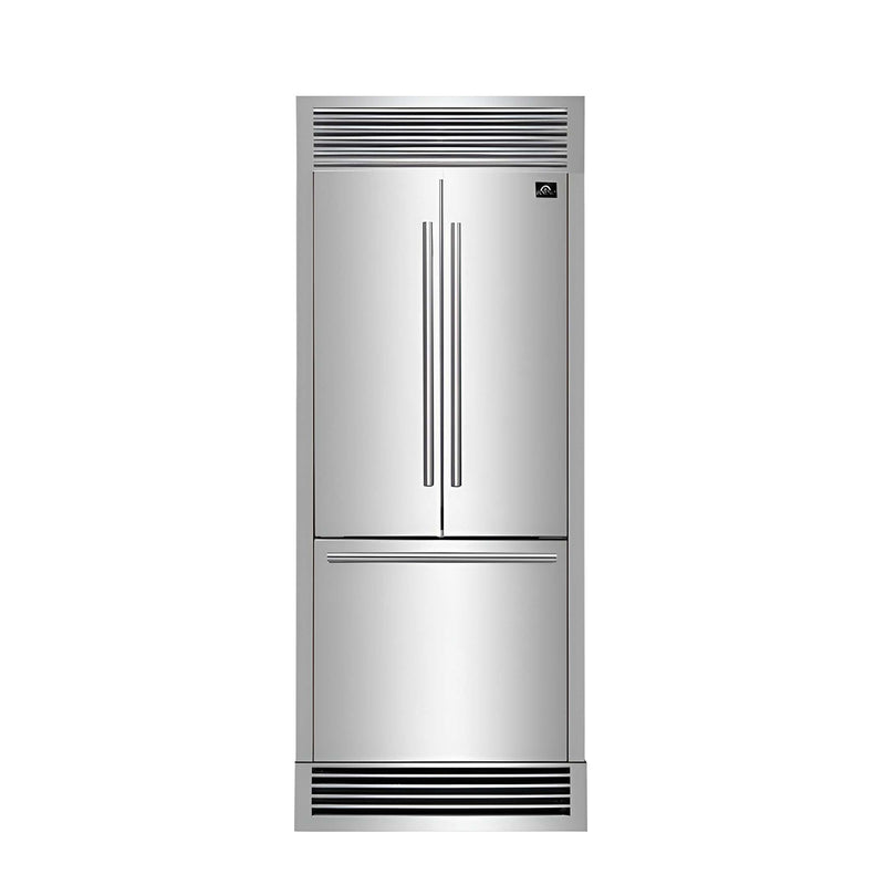 FORNO Gallipoli 30" French Door Refrigerator, 17.5 cu.ft. Capacity & Decorative Grill - 34" Wide, FFFFD1974-35SG FORNO