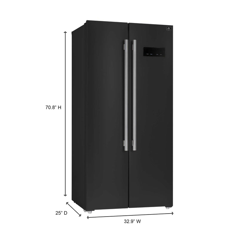FORNO Salerno Espresso 33" Side-by-Side 15.6 Cu.Ft. Black Refrigerator, FFRBI1805-33BLK FORNO