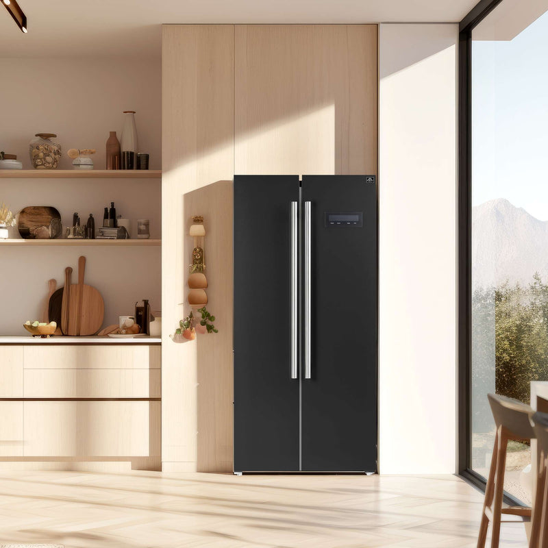 FORNO Salerno Espresso 33" Side-by-Side 15.6 Cu.Ft. Black Refrigerator, FFRBI1805-33BLK FORNO