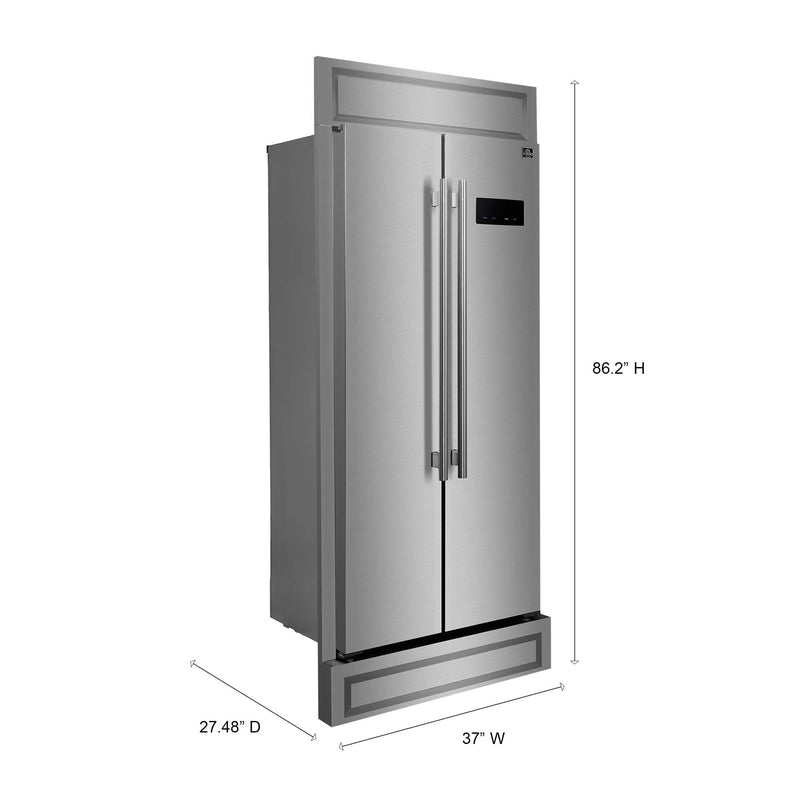 FORNO Salerno 33" Built-in Stainless Steel Refrigerator 15.6 cu. ft - With Modern Decorative Grill - 37" Wide, FFRBI1805-37MG FORNO