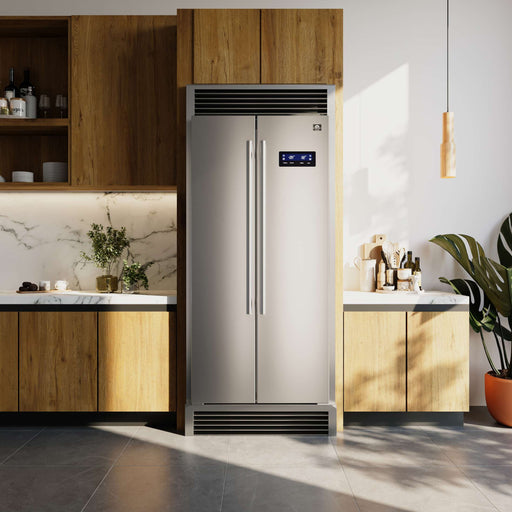 FORNO Salerno 33" Built-in Stainless Steel Refrigerator 15.6 cu. ft - With Decorative Grill - 37"es Wide, FFRBI1805-37SG FORNO