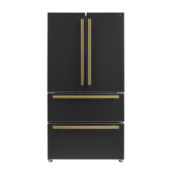 FORNO Moena Espresso 36" French Door Refrigerator in Black, 19.2 cu. ft, FFRBI1820-36BLK FORNO